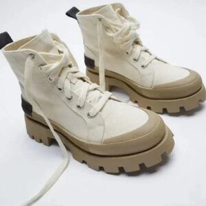 ZARA low heel lace up fabric ankle boot